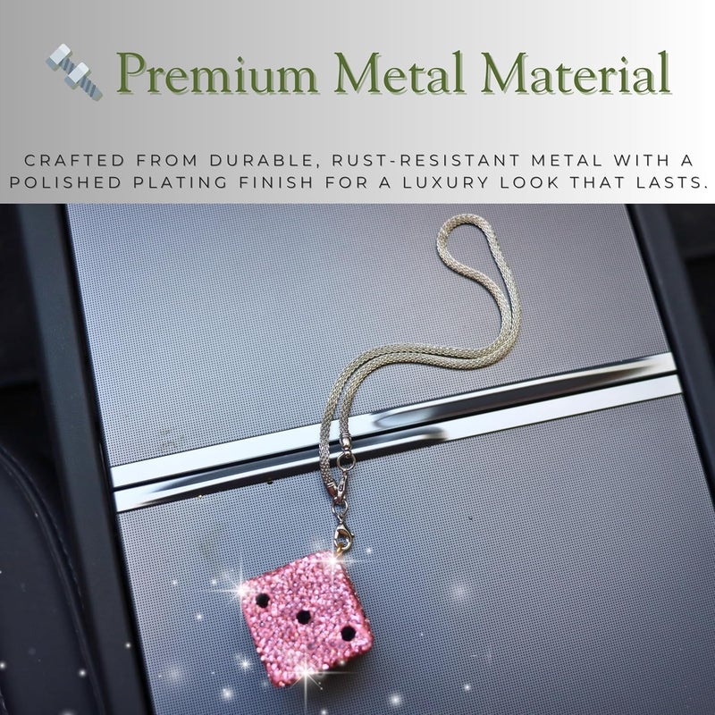 MOTOFITOOL Creative Hanging Dice with Dots Car Rearview Mirror Charm, Bling Car Charm, Rear View Mirror Accessories, Stylish Auto Interior Decor(Pink) - Image 2